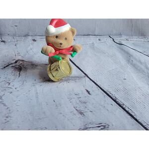 Vintage AVON Flocked Teddy Bear Drummer Christmas Ornament Missing Hanger